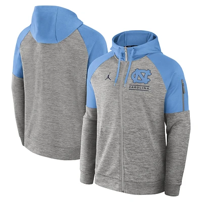 Men's Jordan Brand Heather Gray North Carolina Tar Heels Fitness Raglan Performance Full-Zip Hoodie