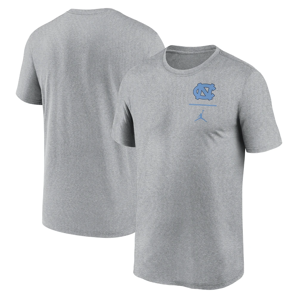 T-shirt Jordan Brand Heather Grey pour homme avec logo principal et légende des North Carolina Tar Heels