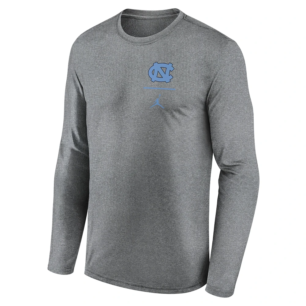 Men's Jordan Brand Heather Gray North Carolina Tar Heels Primary Stack Legend Performance Long Sleeve T-Shirt