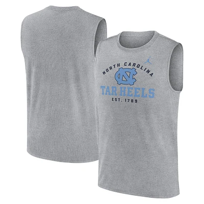 Men's Jordan Brand Heather Gray North Carolina Tar Heels Primetime Legend Lock Up Performance Muscle Tank Top