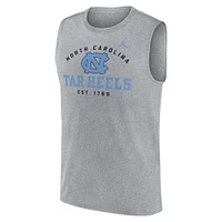 Men's Jordan Brand Heather Gray North Carolina Tar Heels Primetime Legend Mascot Lock Up Performance Muscle Tank Top