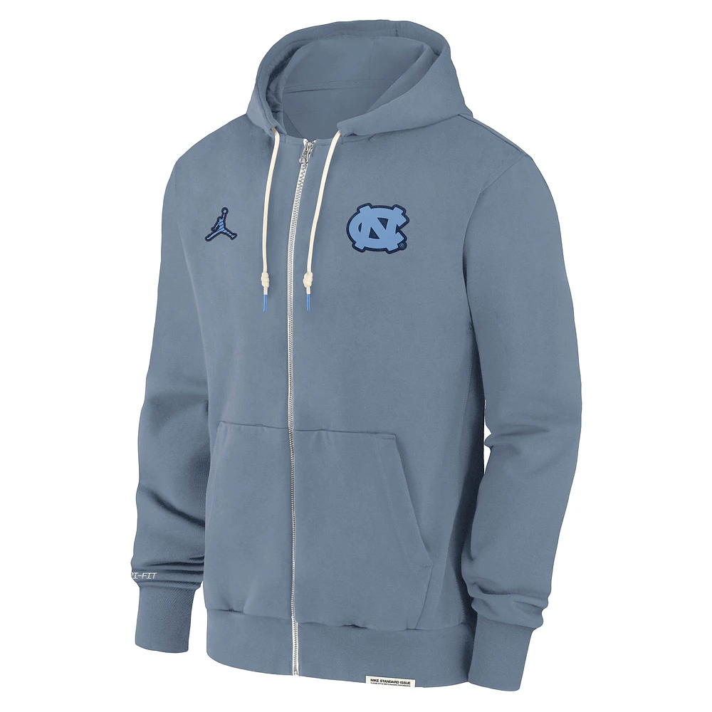 Men's Jordan Brand  Heather Navy North Carolina Tar Heels 2024 Sideline Player Performance Full-Zip Hoodie Sweatshirt