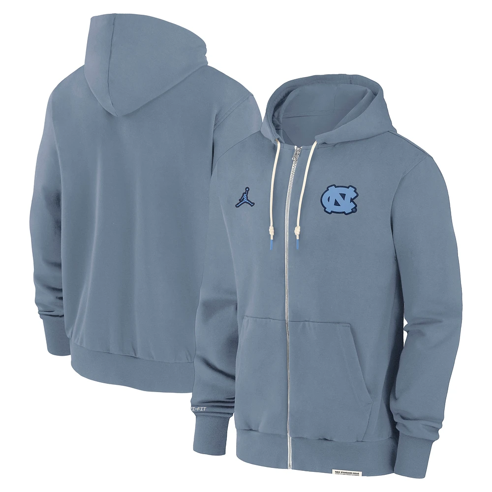 Men's Jordan Brand Heather Navy North Carolina Tar Heels 2024 Sideline Player Performance Full-Zip Hoodie Sweatshirt