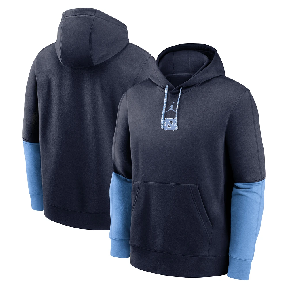 Men's Jordan Brand Navy/Light Blue North Carolina Tar Heels 2024 Sideline Club Pullover Hoodie