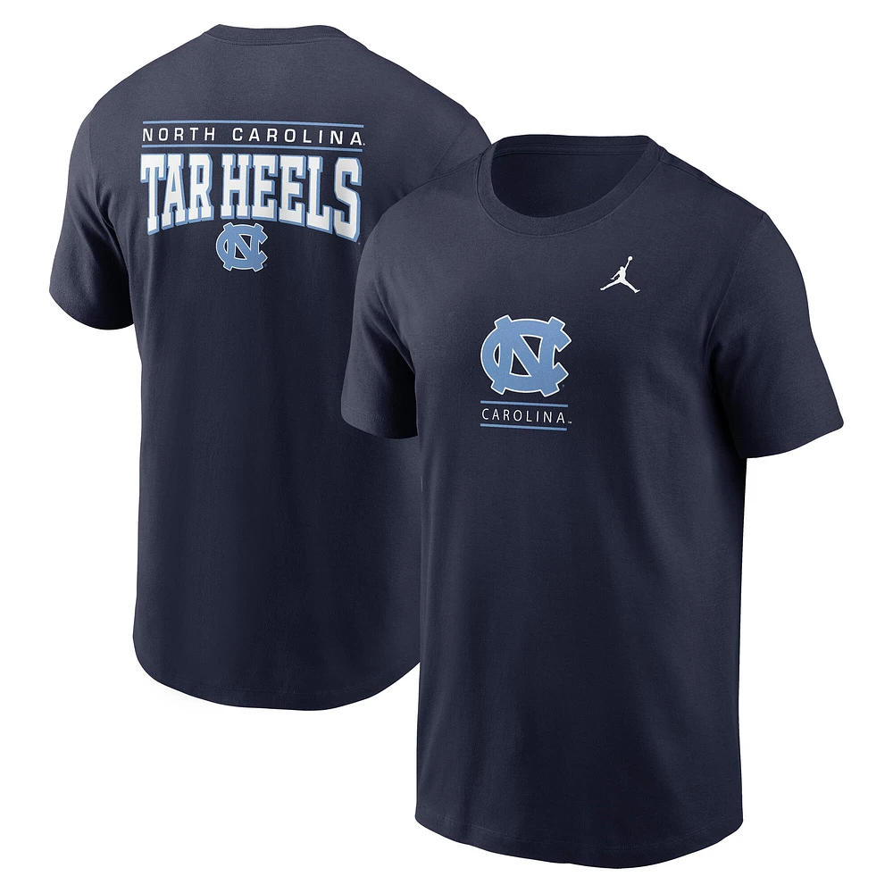 T-shirt Jordan Brand bleu marine pour homme avec logo 2-Hit des Tar Heels de Caroline du Nord