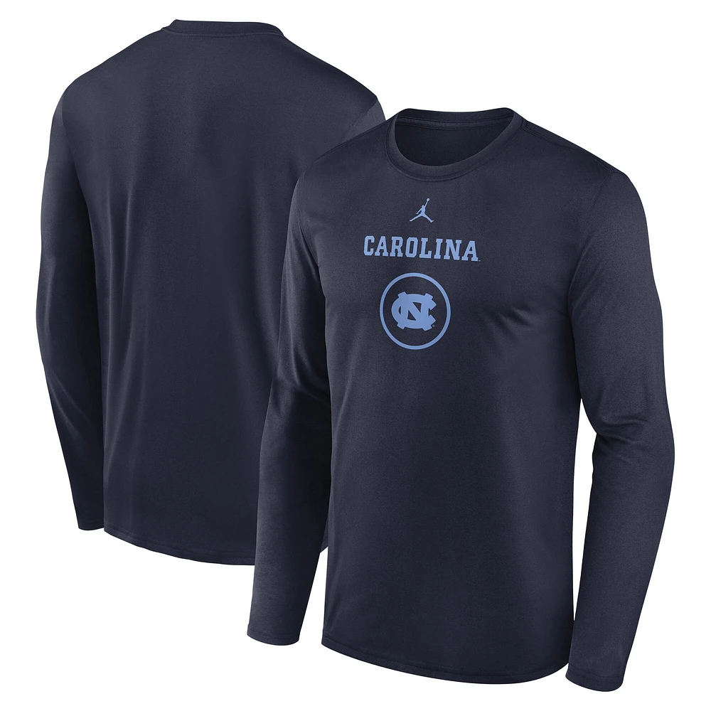 T-shirt à manches longues Jordan Brand Navy North Carolina Tar Heels 2024 On-Court Basketball Practice Legend Performance pour homme