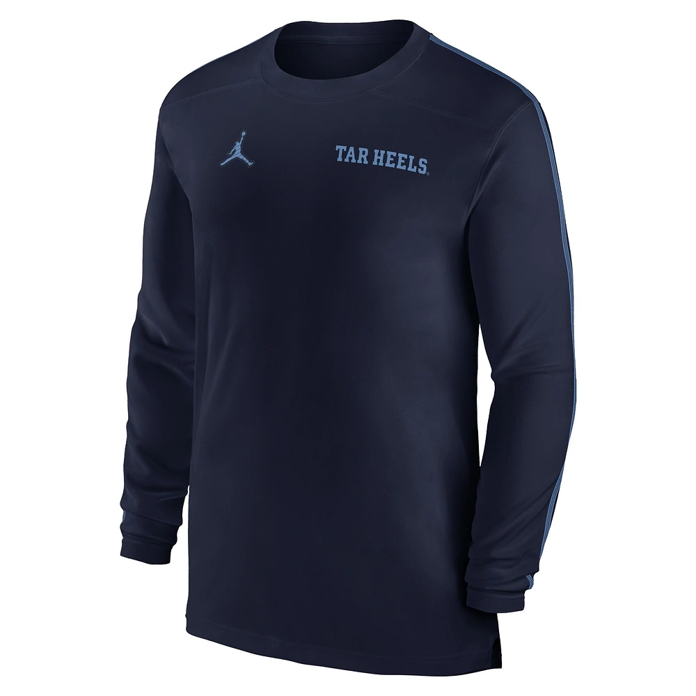 Men's Jordan Brand Navy North Carolina Tar Heels 2024 Sideline Coach UV Performance Long Sleeve T-Shirt