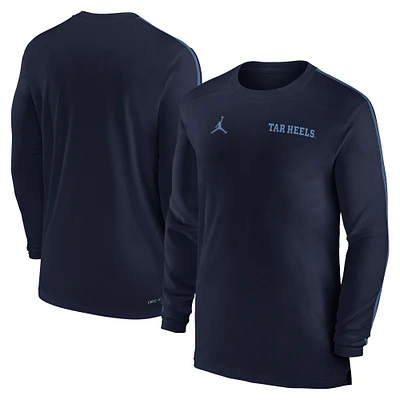 T-shirt à manches longues Jordan Brand pour hommes, bleu marine, North Carolina Tar Heels 2024 Sideline Coach UV Performance