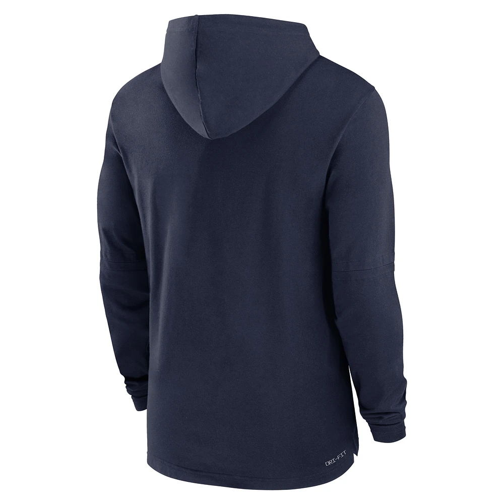 T-shirt à manches longues Jordan Brand Navy North Carolina Tar Heels 2024 Sideline Hoodie Performance pour homme