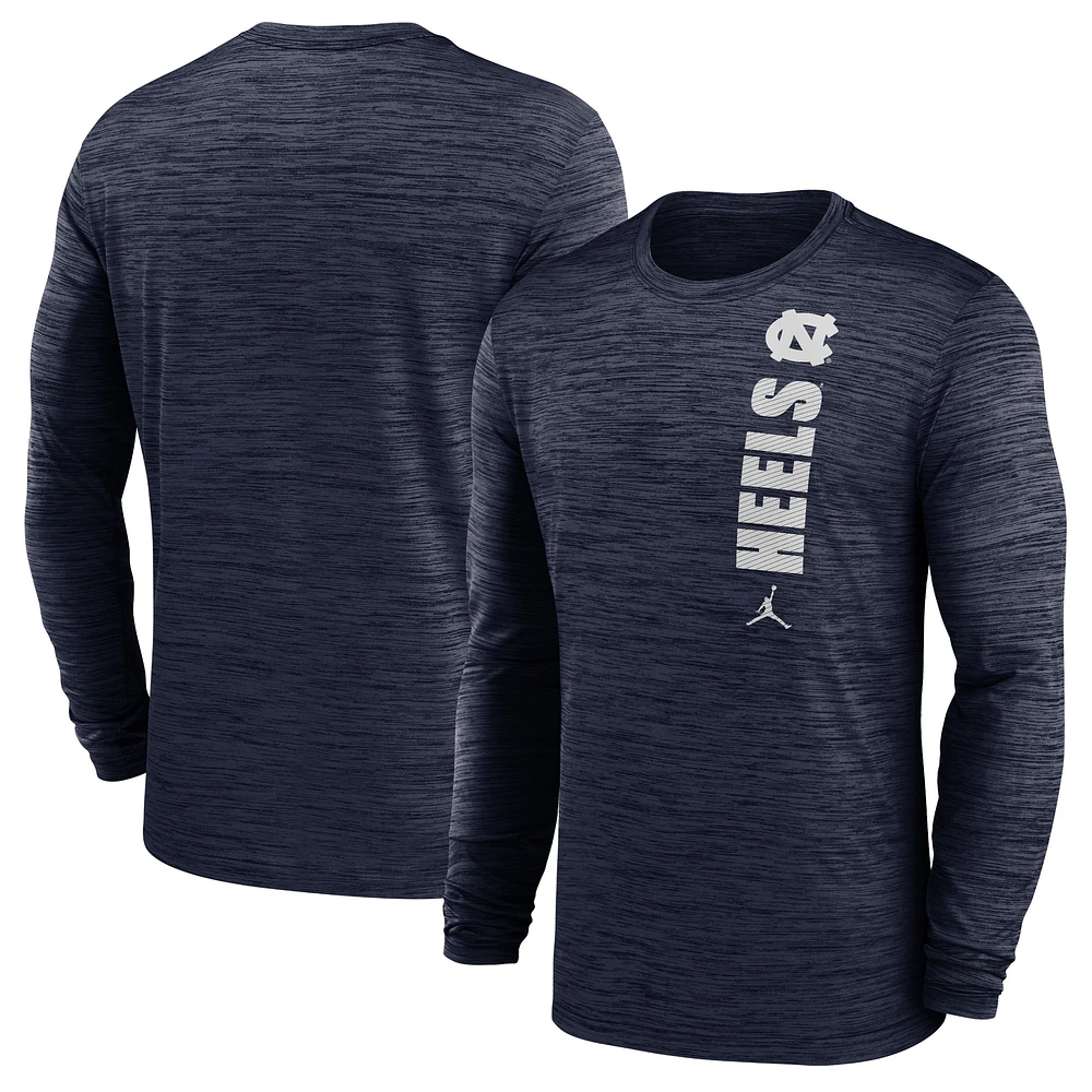 Men's Jordan Brand Navy North Carolina Tar Heels 2024 Sideline Velocity Performance Long Sleeve T-Shirt