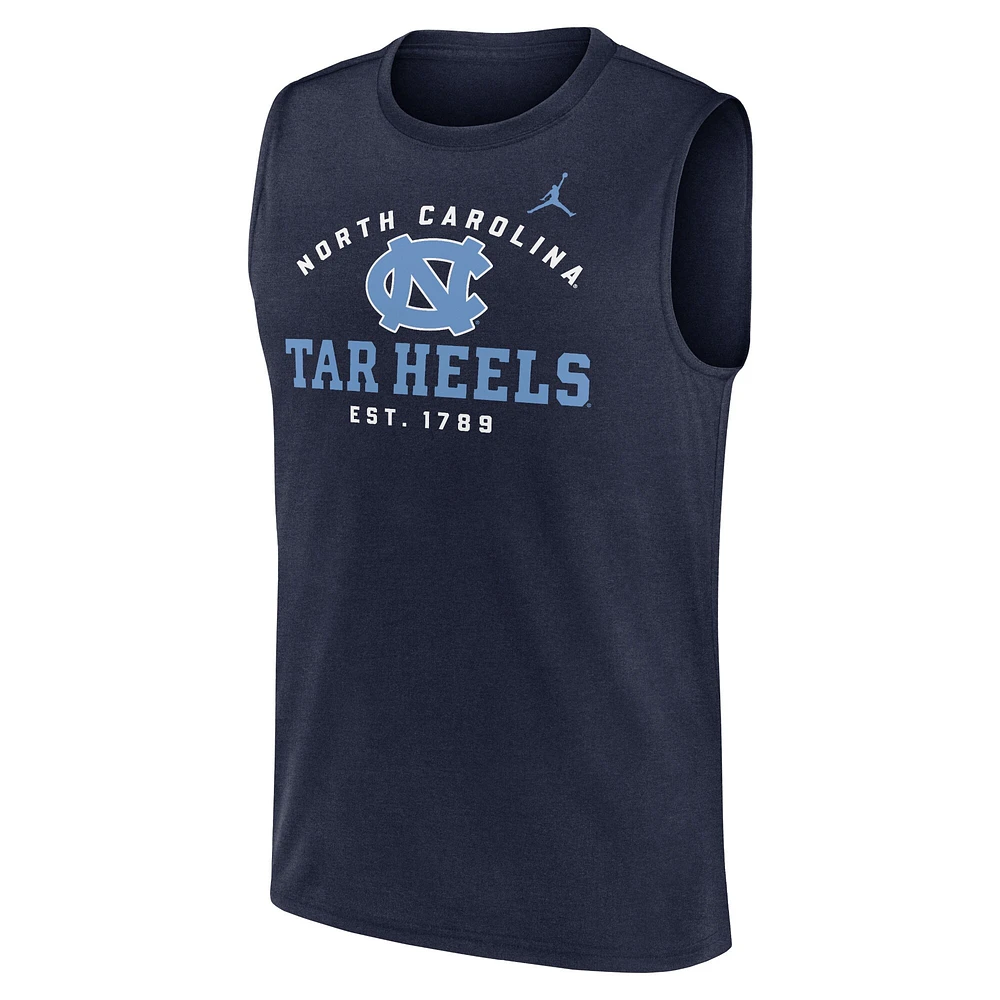 Débardeur Jordan Brand bleu marine pour homme, North Carolina Tar Heels Primetime Legend Mascot Lock Up Performance Muscle
