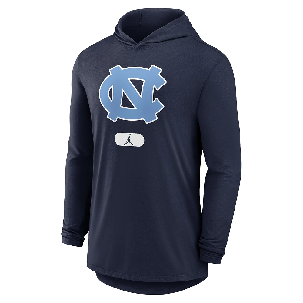 Men's Jordan Brand Navy North Carolina Tar Heels Primetime Tri-Blend Performance Long Sleeve Hoodie T-Shirt