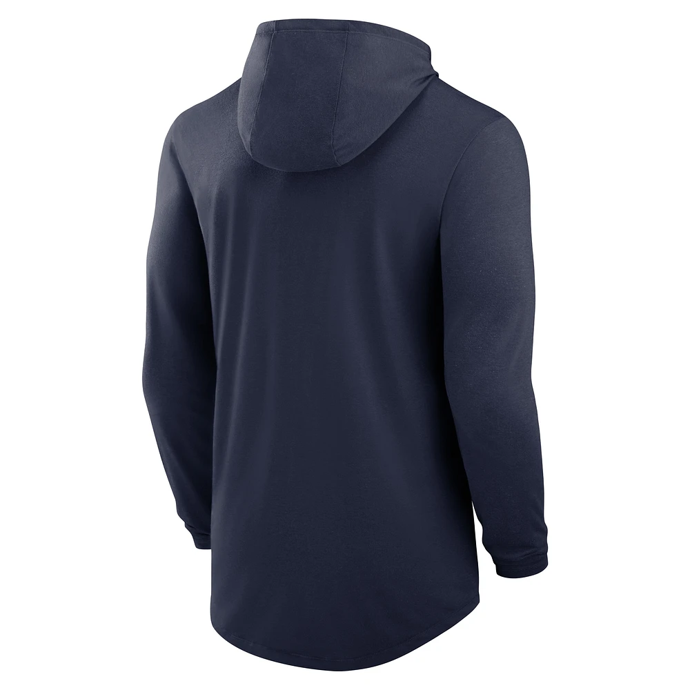 Men's Jordan Brand Navy North Carolina Tar Heels Primetime Tri-Blend Performance Long Sleeve Hoodie T-Shirt