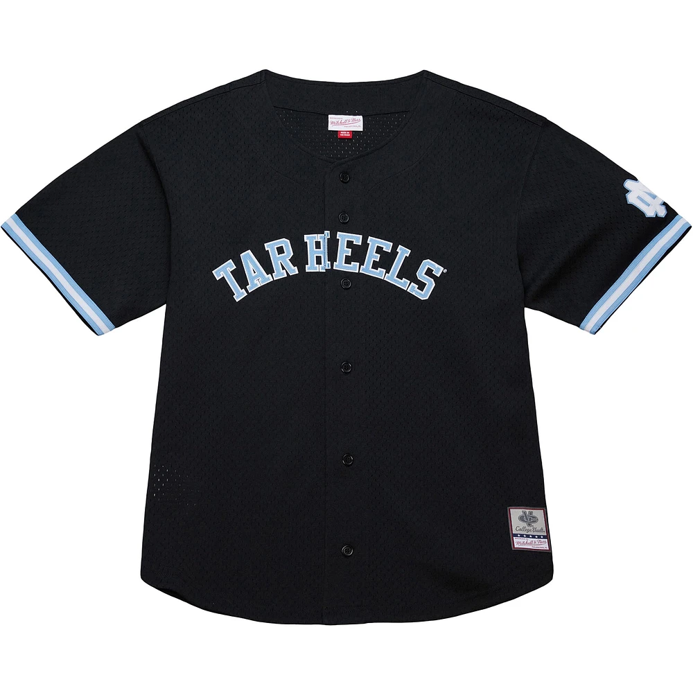 Men's Mitchell & Ness Black North Carolina Tar Heels On The Clock Full-Button Fashion Jersey