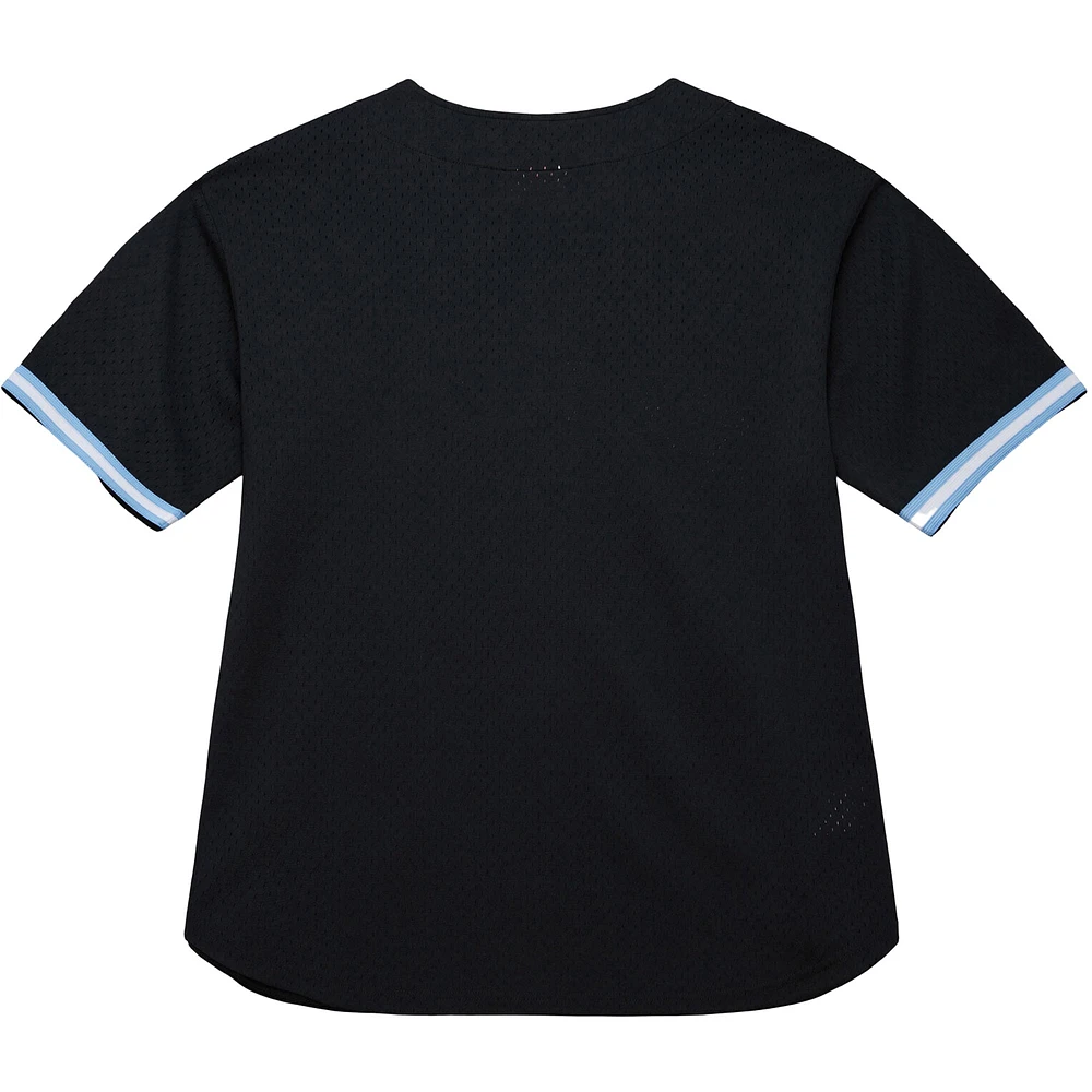 Men's Mitchell & Ness Black North Carolina Tar Heels On The Clock Full-Button Fashion Jersey