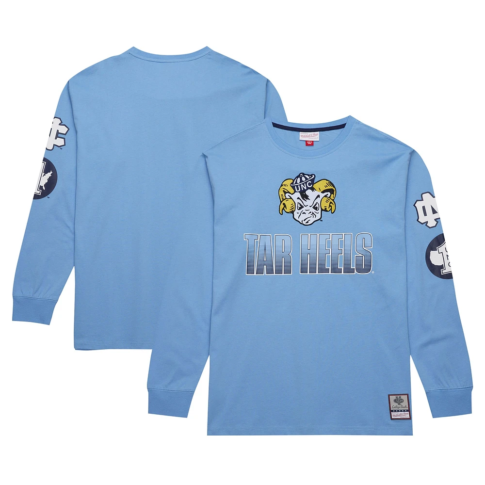 Mitchell & Ness Carolina Blue North Tar Heels Throwback Allover T-shirt à manches longues pour hommes