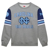 Sweat-shirt Mitchell & Ness gris chiné North Carolina Tar Heels Throwback Allover 4.0 pour hommes