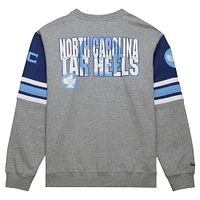 Sweat-shirt Mitchell & Ness gris chiné North Carolina Tar Heels Throwback Allover 4.0 pour hommes