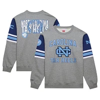 Men's Mitchell & Ness Grey Heather North Carolina Tar Heels Throwback Allover 4.0 Pullover Sweatshirt