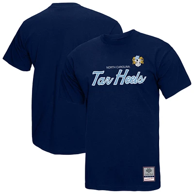 T-shirt bleu marine pour homme Mitchell & Ness North Carolina Tar Heels Elite Script