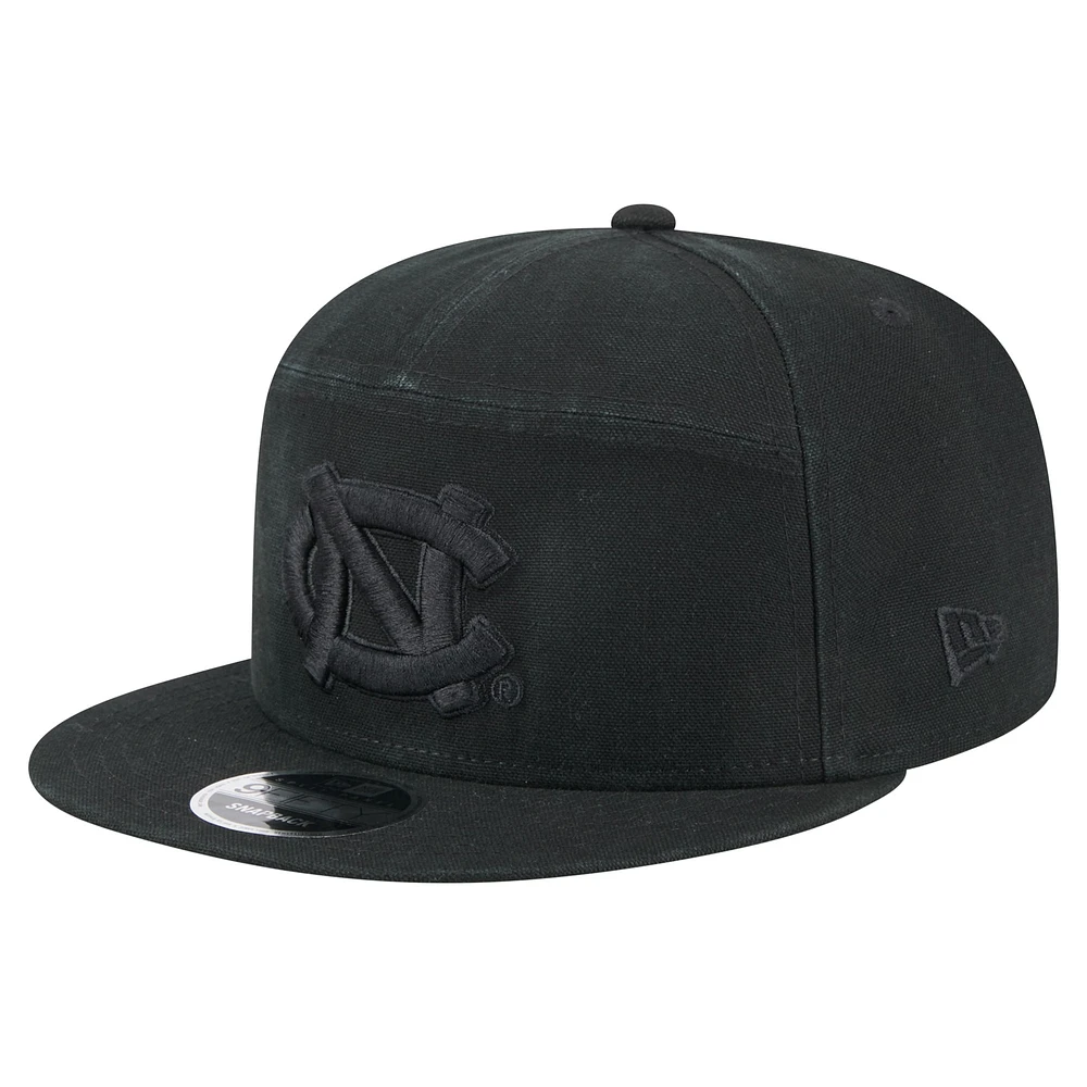 Men's New Era Black North Carolina Tar Heels Adventure Canvas Split Panel 9FIFTY Snapback Hat