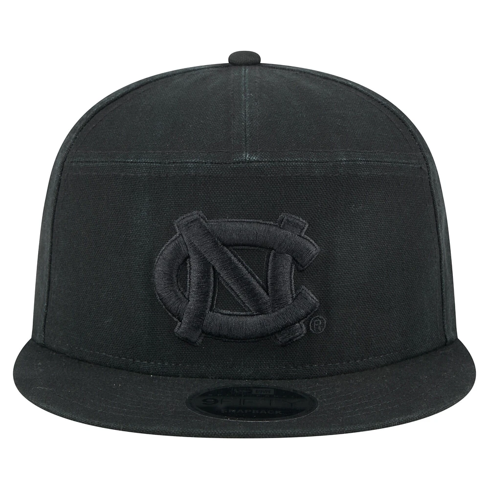 Men's New Era Black North Carolina Tar Heels Adventure Canvas Split Panel 9FIFTY Snapback Hat