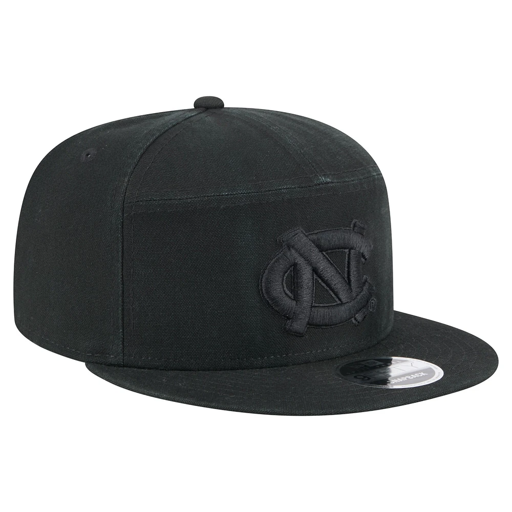 Men's New Era Black North Carolina Tar Heels Adventure Canvas Split Panel 9FIFTY Snapback Hat
