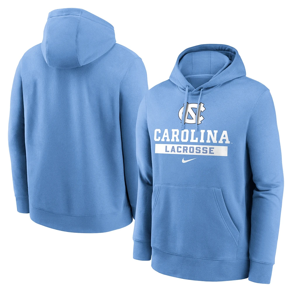 Sweat à capuche en polaire Nike Carolina North Tar Heels Lacrosse Stacked pour homme