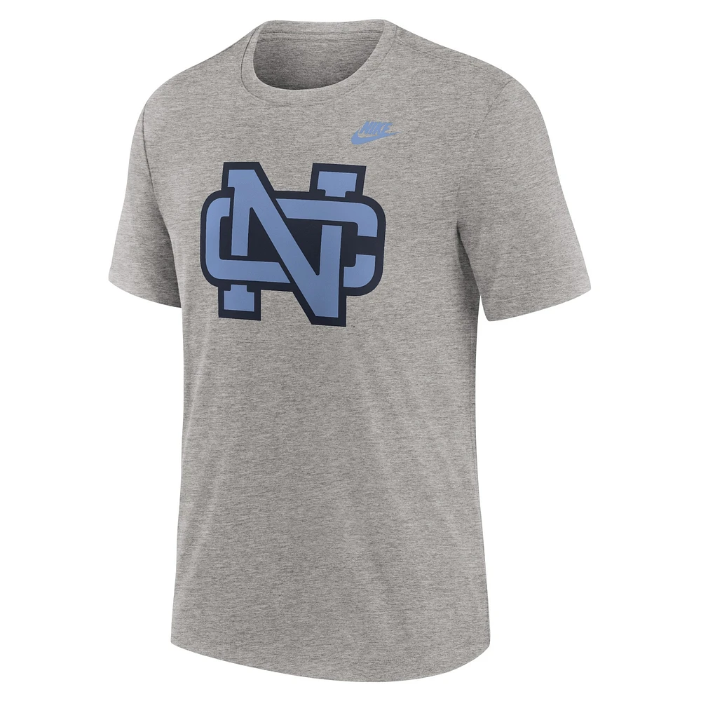 T-shirt Nike Heather Grey North Carolina Tar Heels Blitz Legacy Primary Tri-Blend pour homme