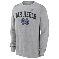 Men's Nike Heather Gray North Carolina Tar Heels Legacy Classic Tackle Twill Embroidered Arch Over Logo Pullover Sweatshirt