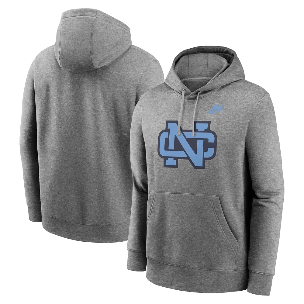 Men's Nike Heather Gray North Carolina Tar Heels Legacy Logo Club Fleece Pullover Hoodie