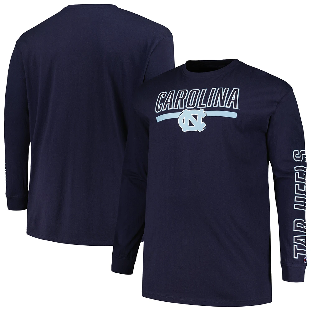 T-shirt à manches longues pour hommes Profile Navy North Carolina Tar Heels Big & Tall Two-Hit Graphic