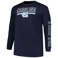 T-shirt à manches longues pour hommes Profile Navy North Carolina Tar Heels Big & Tall Two-Hit Graphic