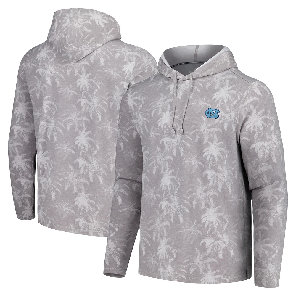 Men's Tommy Bahama Gray North Carolina Tar Heels Palm Frenzy Hoodie Long Sleeve T-Shirt