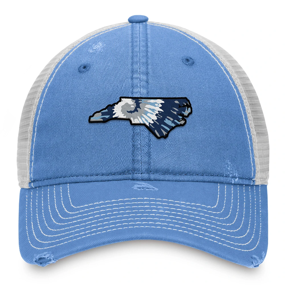 Casquette ajustable à imprimé tie-dye bleu/blanc de Caroline du Nord pour homme Top of the World Carolina Tar Heels