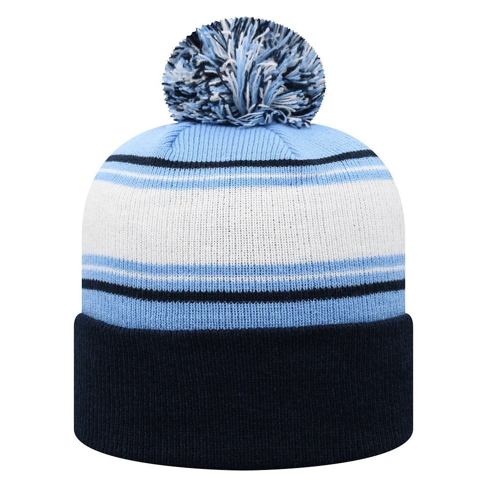 Bonnet en tricot à revers avec pompon pour homme Top of the World Carolina Blue North Carolina Tar Heels