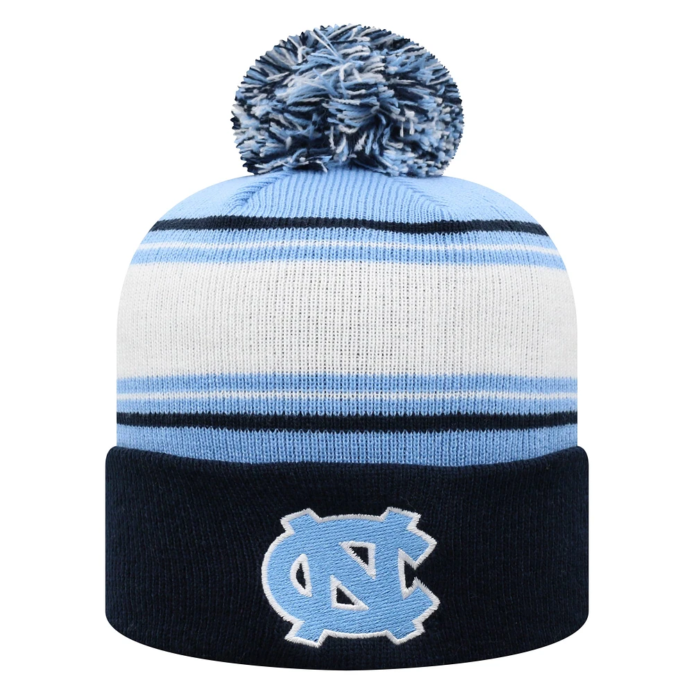 Bonnet en tricot à revers avec pompon pour homme Top of the World Carolina Blue North Carolina Tar Heels