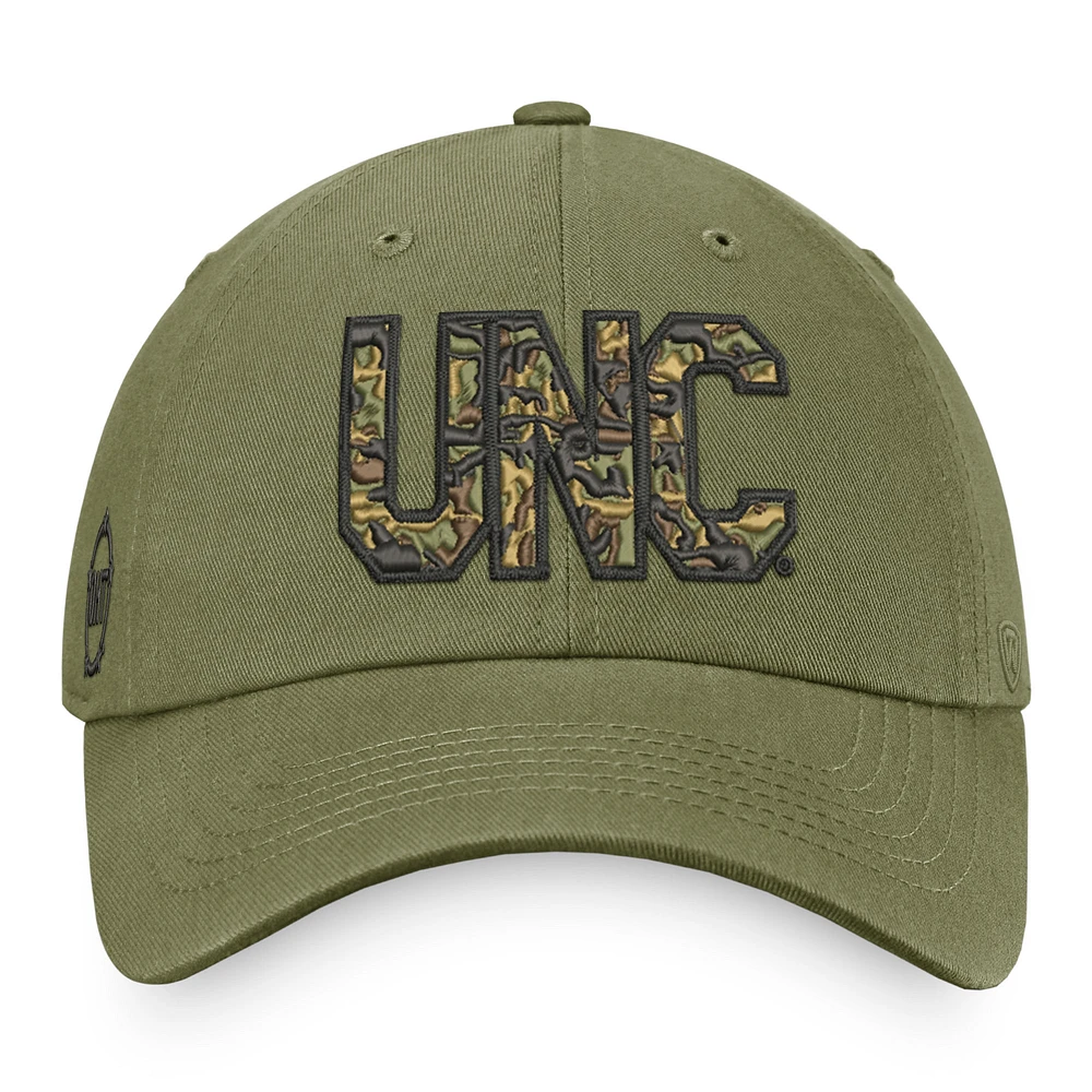 Chapeau réglable pour hommes, Top of the World Olive, North Carolina Tar Heels OHT, unité d'appréciation militaire