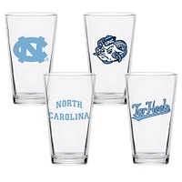 Lot de quatre verres à pinte de collection de 16 oz des Tar Heels de Caroline du Nord