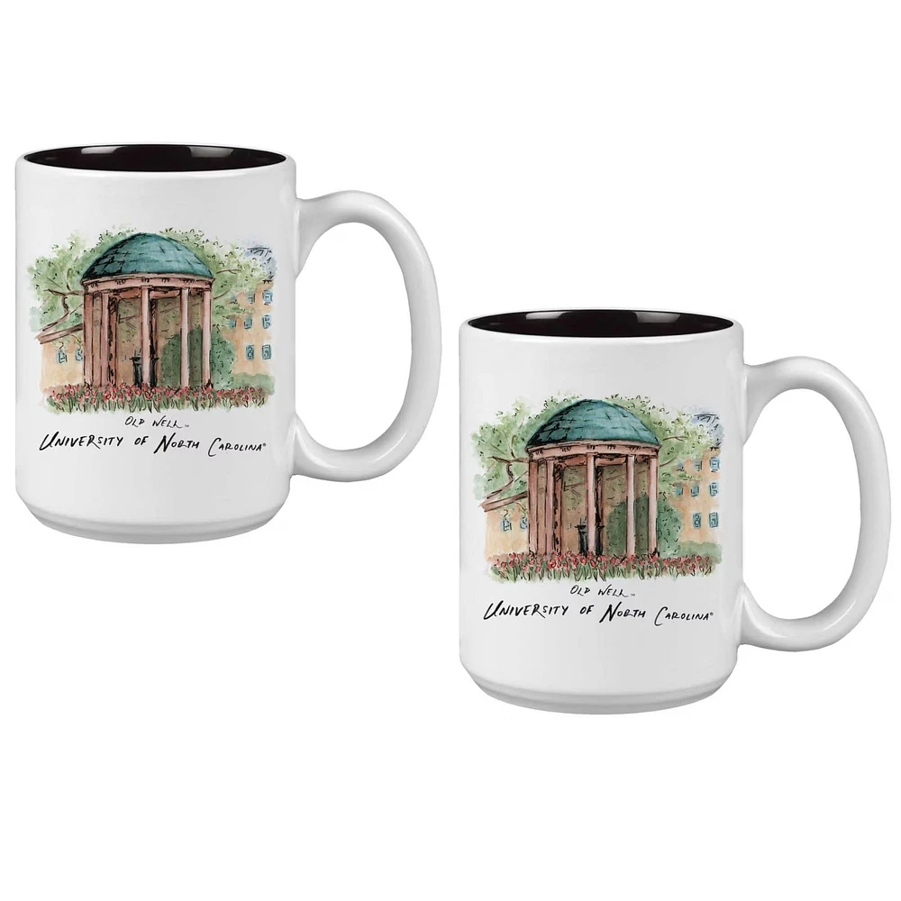 Lot de 2 tasses de 15 oz des Tar Heels de Caroline du Nord. Ensemble de tasses Laura Wilcox University