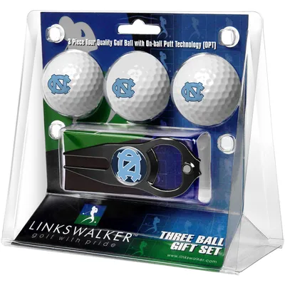 North Carolina Tar Heels 3-Pack Golf Ball Gift Set with Black Hat Trick Divot Tool