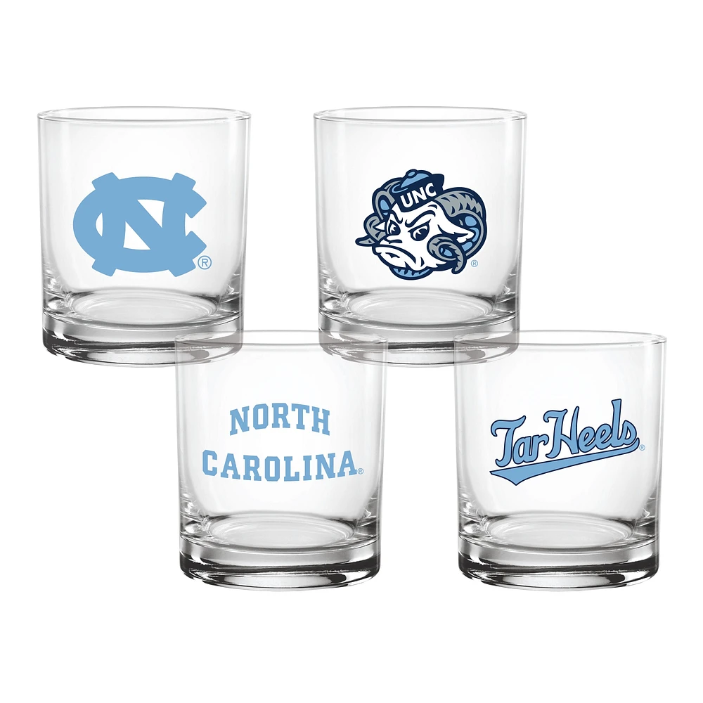 Lot de 4 verres à whisky de collection de 14 oz des Tar Heels de Caroline du Nord