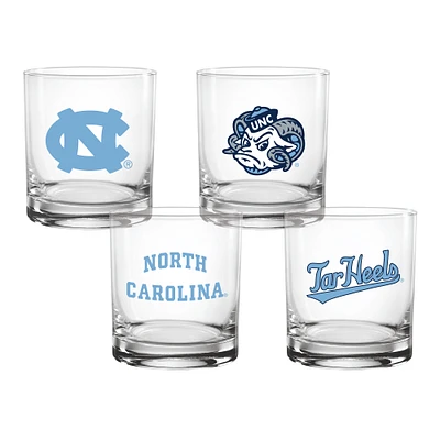 Lot de 4 verres à whisky de collection de 14 oz des Tar Heels de Caroline du Nord