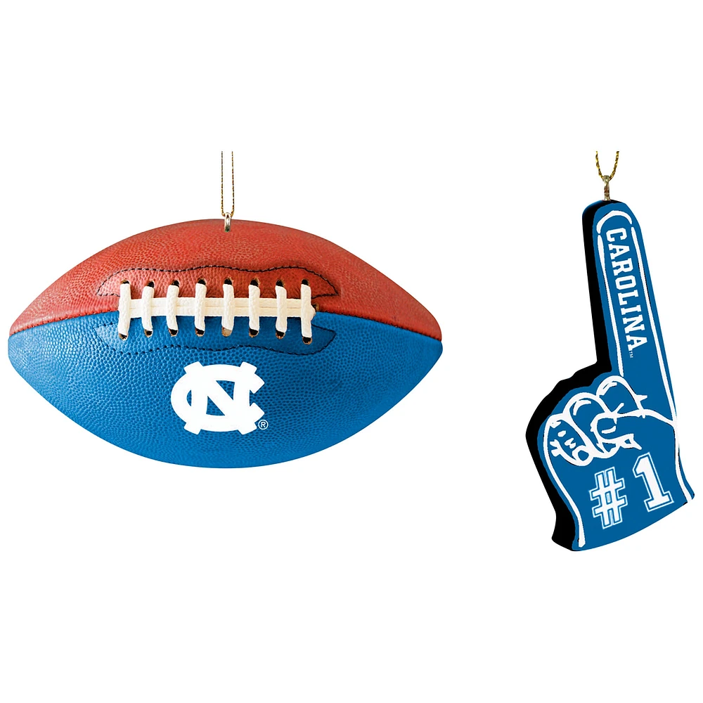 The Memory Company North Carolina Tar Heels Two-Pack Football & Foam Finger Ornament Set