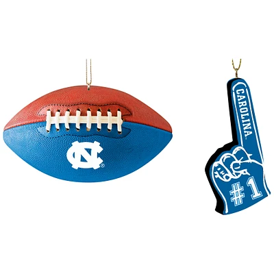 Ensemble de deux décorations de doigts en mousse et de ballon de football des Tar Heels de Caroline du Nord de The Memory Company