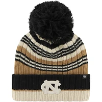 Bonnet en tricot à revers Barista '47 kaki pour femmes avec pompon North Carolina Tar Heels