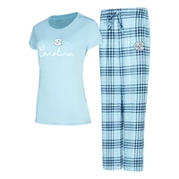 Ensemble de nuit pour femme Concepts Sport Carolina Blue North Tar Heels Vector T-shirt et pantalon en flanelle