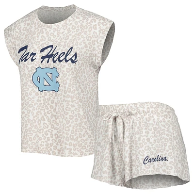 Concepts Sport Crème North Carolina Tar Heels Montana Ensemble de nuit T-shirt et short pour femme