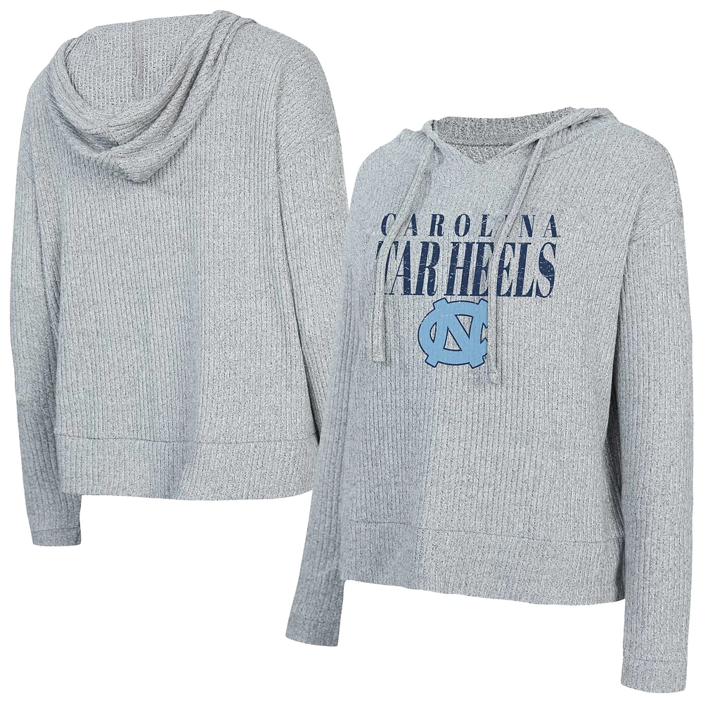 Women's Concepts Sport Heather Gray North Carolina Tar Heels Juniper Soft Modest Cropped Long Sleeve Hoodie T-Shirt