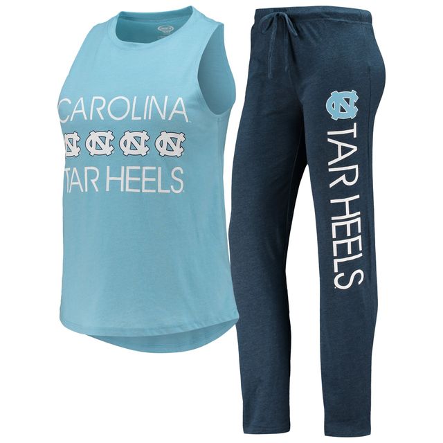 Ensemble de nuit Concepts Sport pour femmes, bleu marine/bleu Caroline, débardeur et pantalon à talons Tar Heels Caroline du Nord